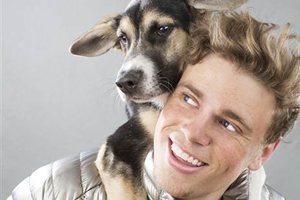 Whtie man having a good time with his dog!